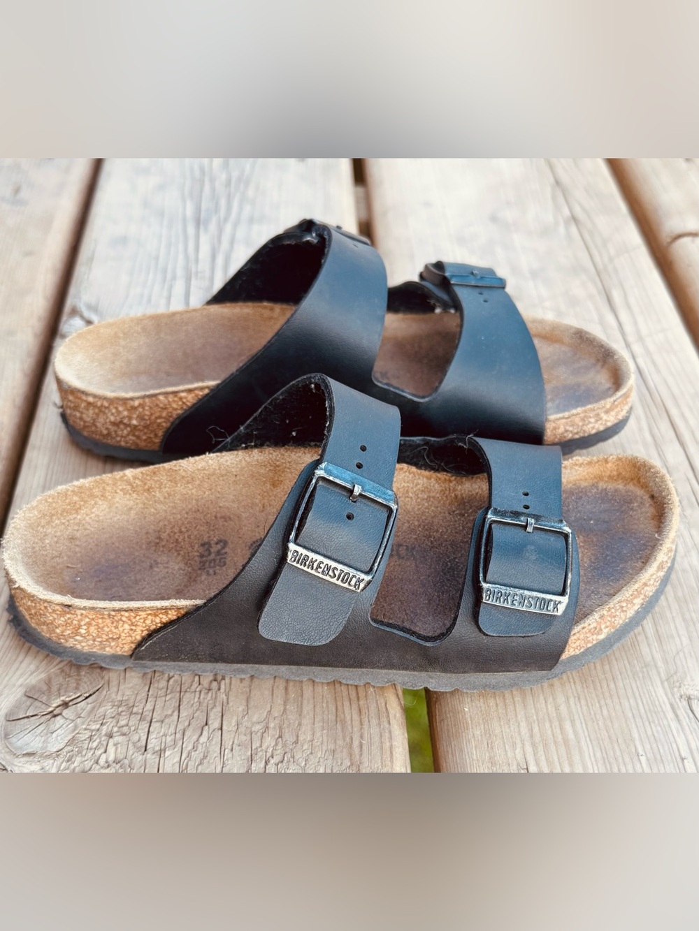 Birkenstock Kid's Black Two-Strap Buckle Sandals - size 32 (Big Kids)